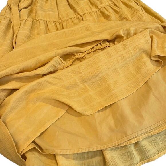 Slate & Willow Gauzy Tiered Layered Midi Dress Mustard Tie Waist Women's Size 8 - Picture 6 of 10